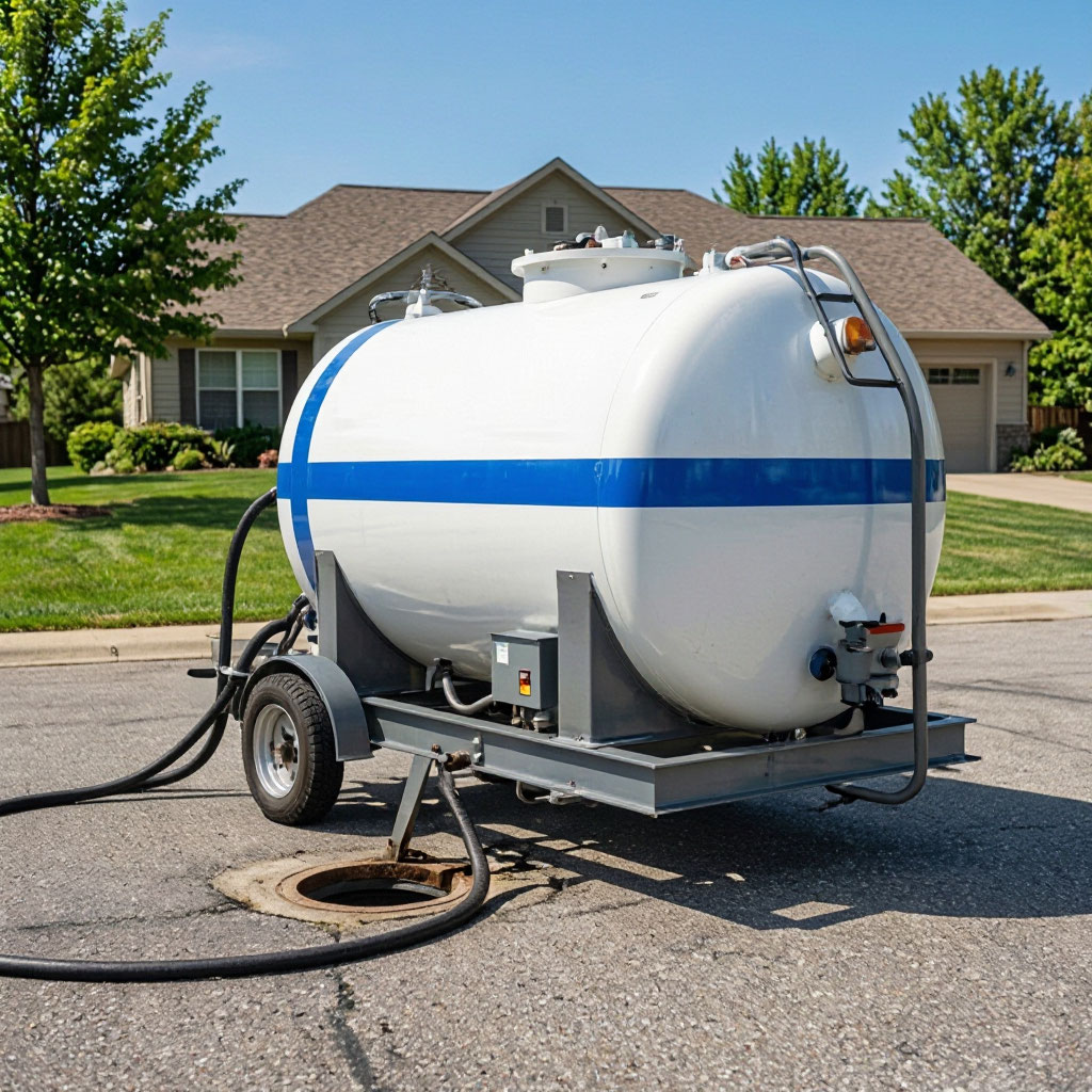 Septic vacuum truck servicing a residential property